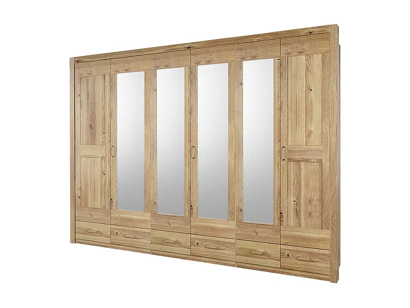 Teilmassiver Kleiderschrank in Asteichefarben sechs Schubladen und Türen