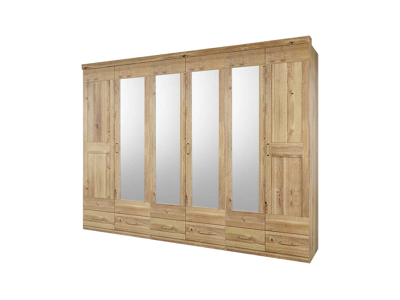 Teilmassiver Kleiderschrank in Asteichefarben sechs Schubladen und Türen