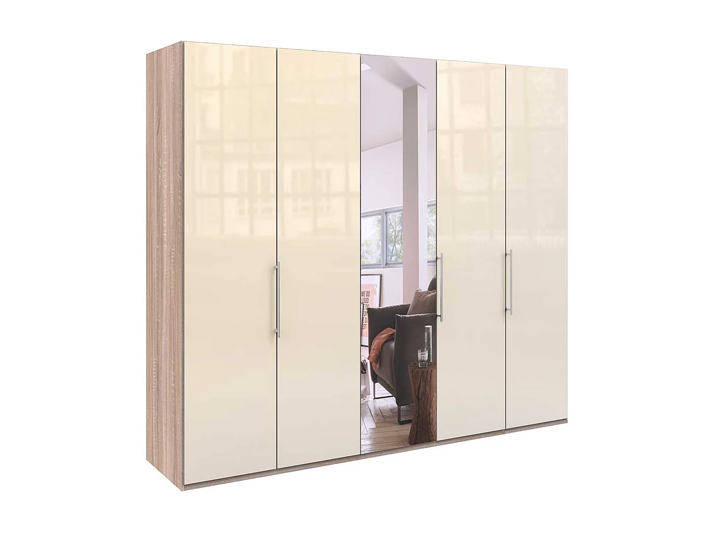 Spiegel Kleiderschrank in Cremefarben Eiche Sägerau