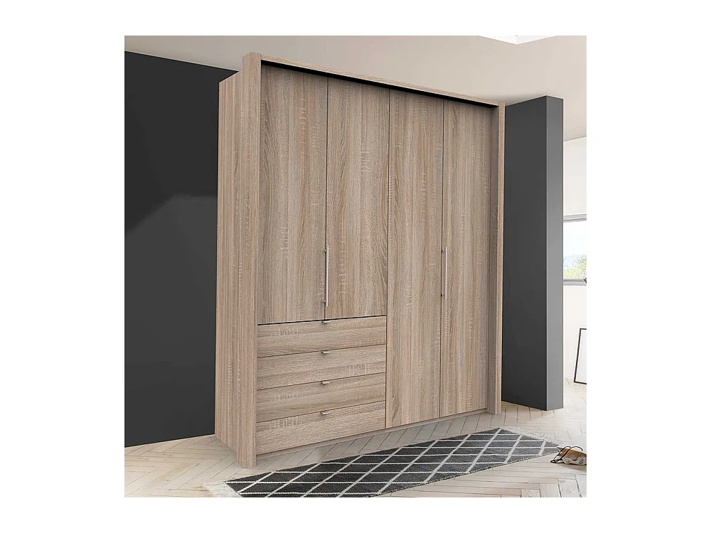 2 türiger Jugend Kleiderschrank mit vier Schubladen Eiche Sägerau