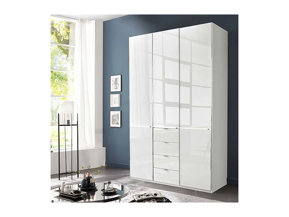 Weißer Kleiderschrank Schlafzimmerschrank mit Drehtüren 149 cm breit