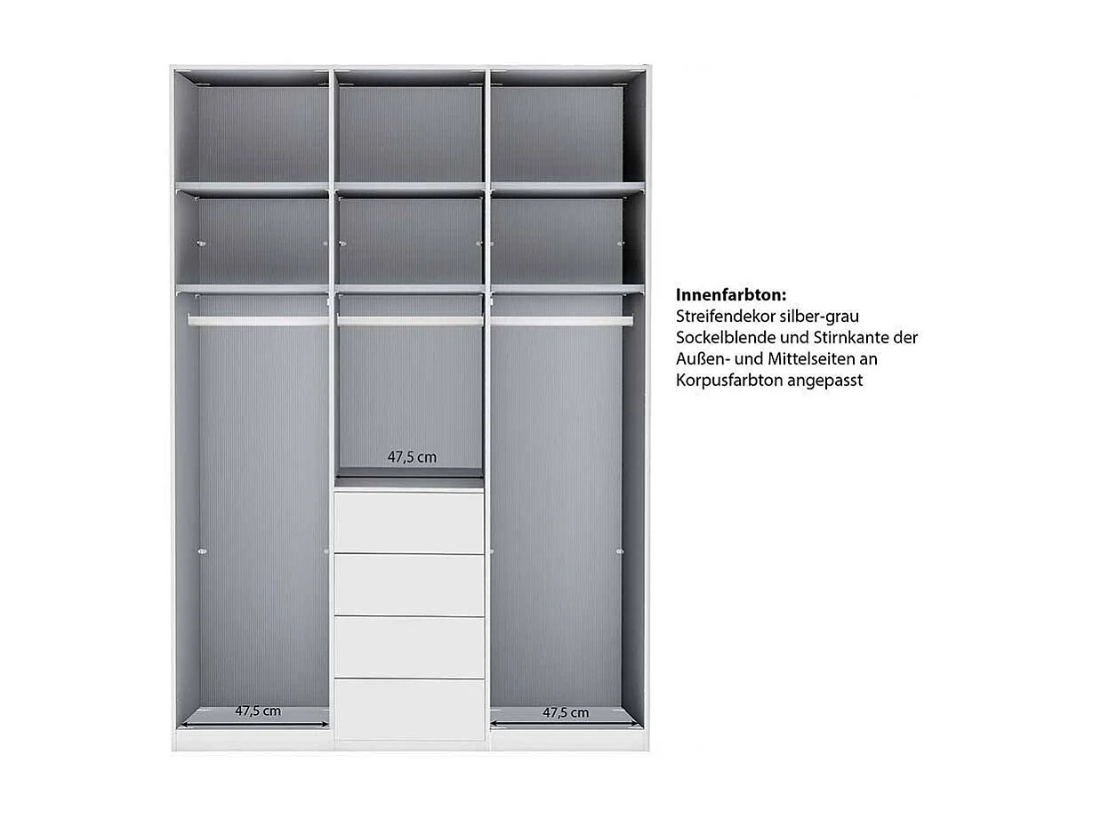 Weißer Kleiderschrank Schlafzimmerschrank mit Drehtüren 149 cm breit