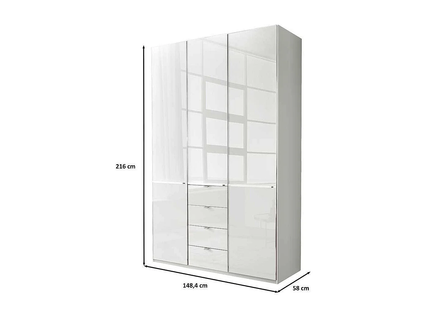 Weißer Kleiderschrank Schlafzimmerschrank mit Drehtüren 149 cm breit