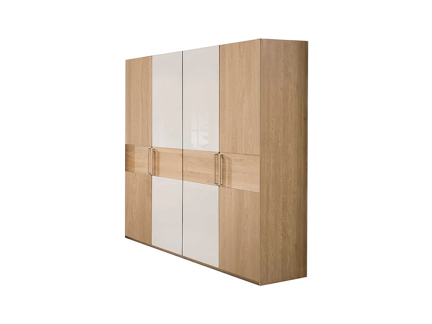 Schlafzimmerschrank in Beige Glas beschichtet Eiche Massivholz