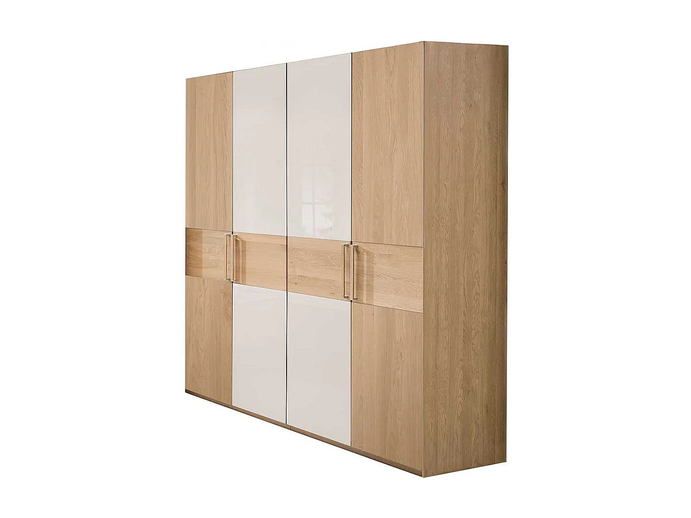 Schlafzimmerschrank in Beige Glas beschichtet Eiche Massivholz