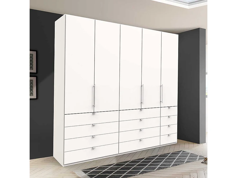 Kleiderschrank in Weiß Falttüren und vielen Schubladen