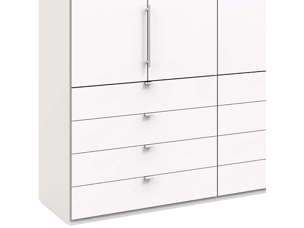 Kleiderschrank in Weiß Falttüren und vielen Schubladen