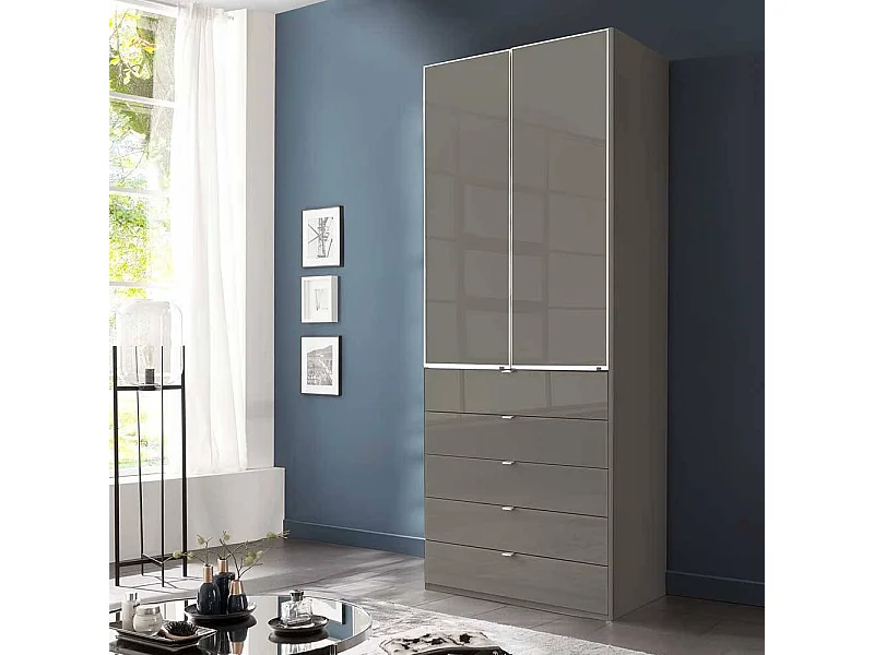 Kleiderschrank Schlafzimmerschrank mit fünf Schubladen mit Drehtüren