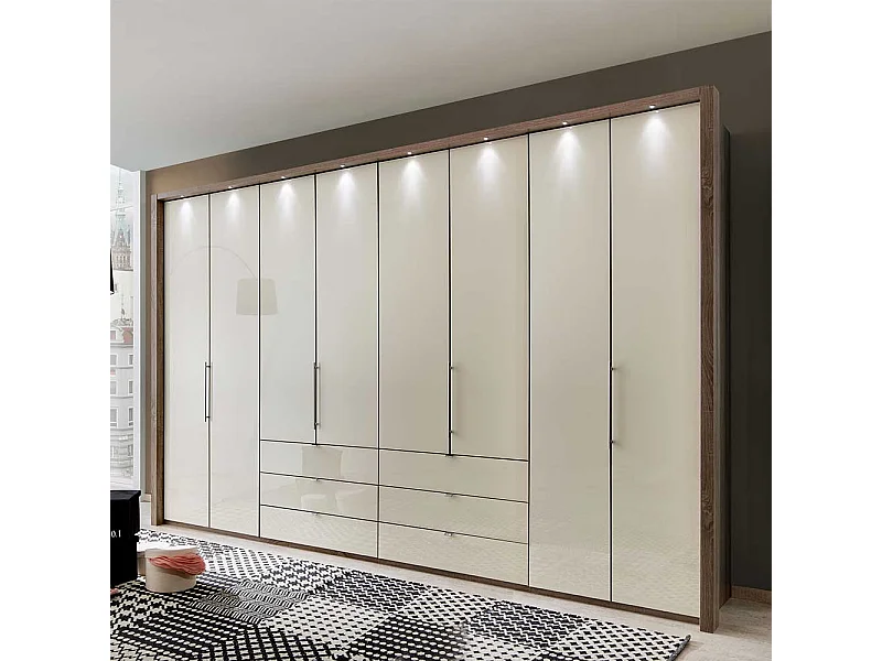 Großer Kleiderschrank mit Falttüren Creme Weiß