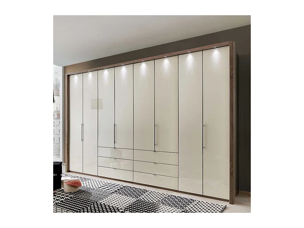 Großer Kleiderschrank mit Falttüren Creme Weiß