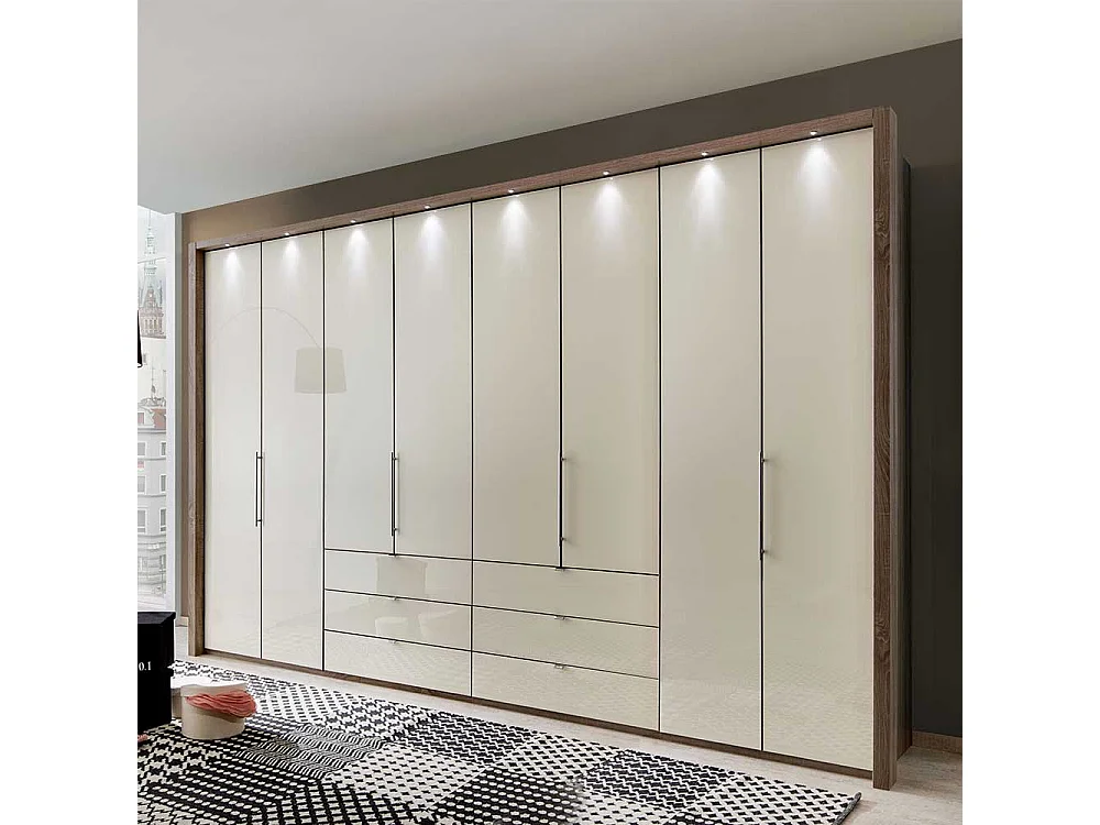 Großer Kleiderschrank mit Falttüren Creme Weiß