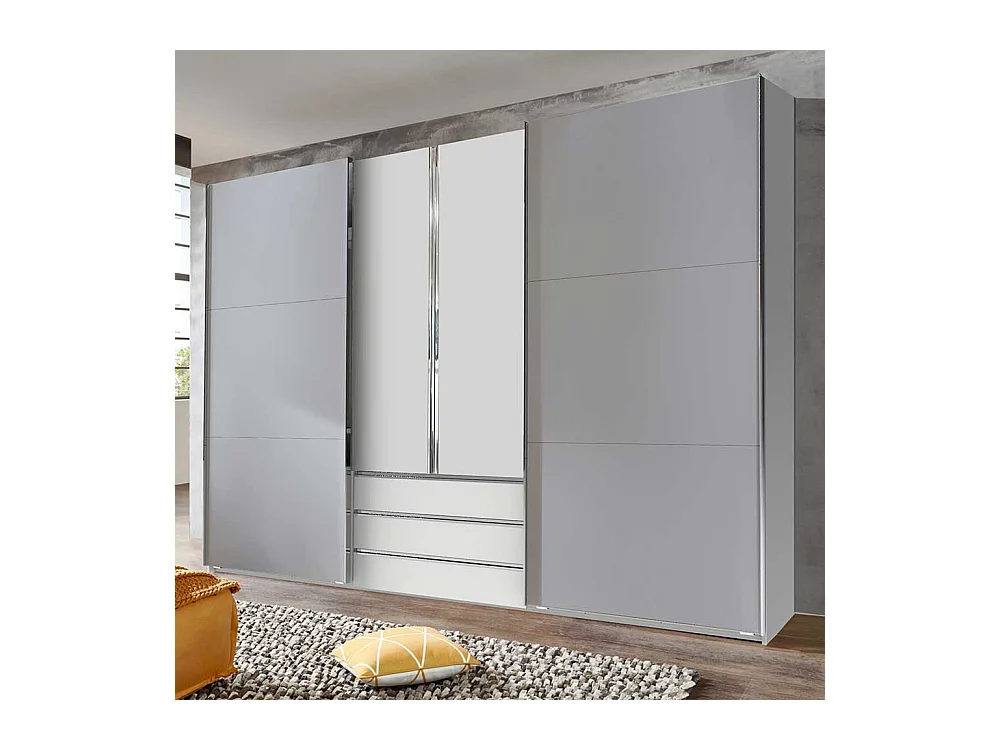 Großer Kleiderschrank mit Dreh- und Schiebetüren Lichtgrau und Weiß