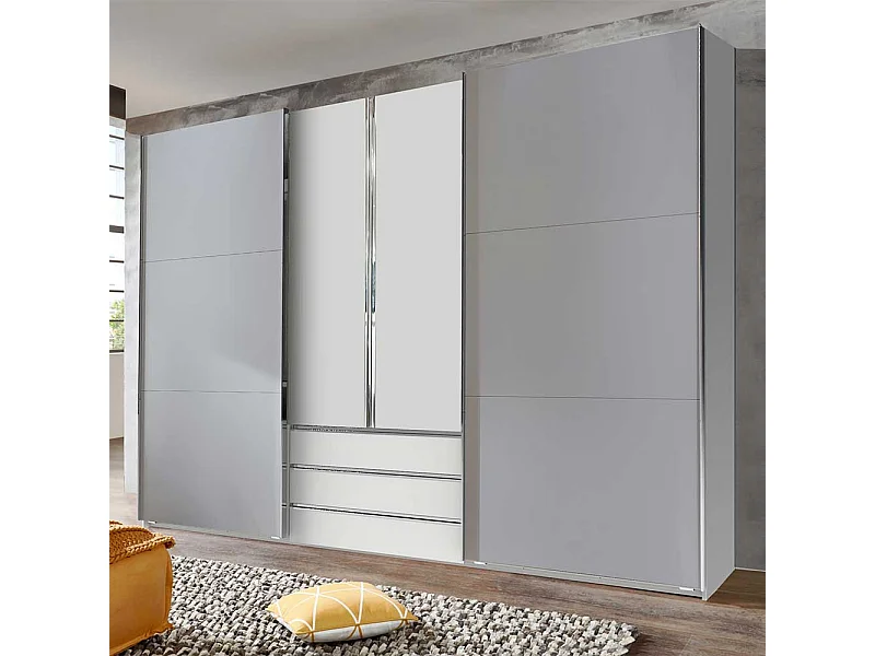 Großer Kleiderschrank mit Dreh- und Schiebetüren Lichtgrau und Weiß
