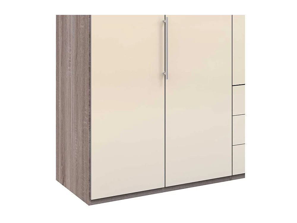 Kombi Kleiderschrank in Creme Eiche Trüffelfarben Front glasbeschichtet