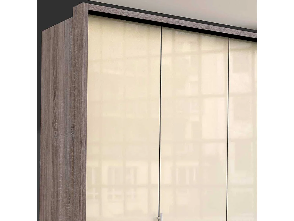 Kombi Kleiderschrank in Creme Eiche Trüffelfarben Front glasbeschichtet