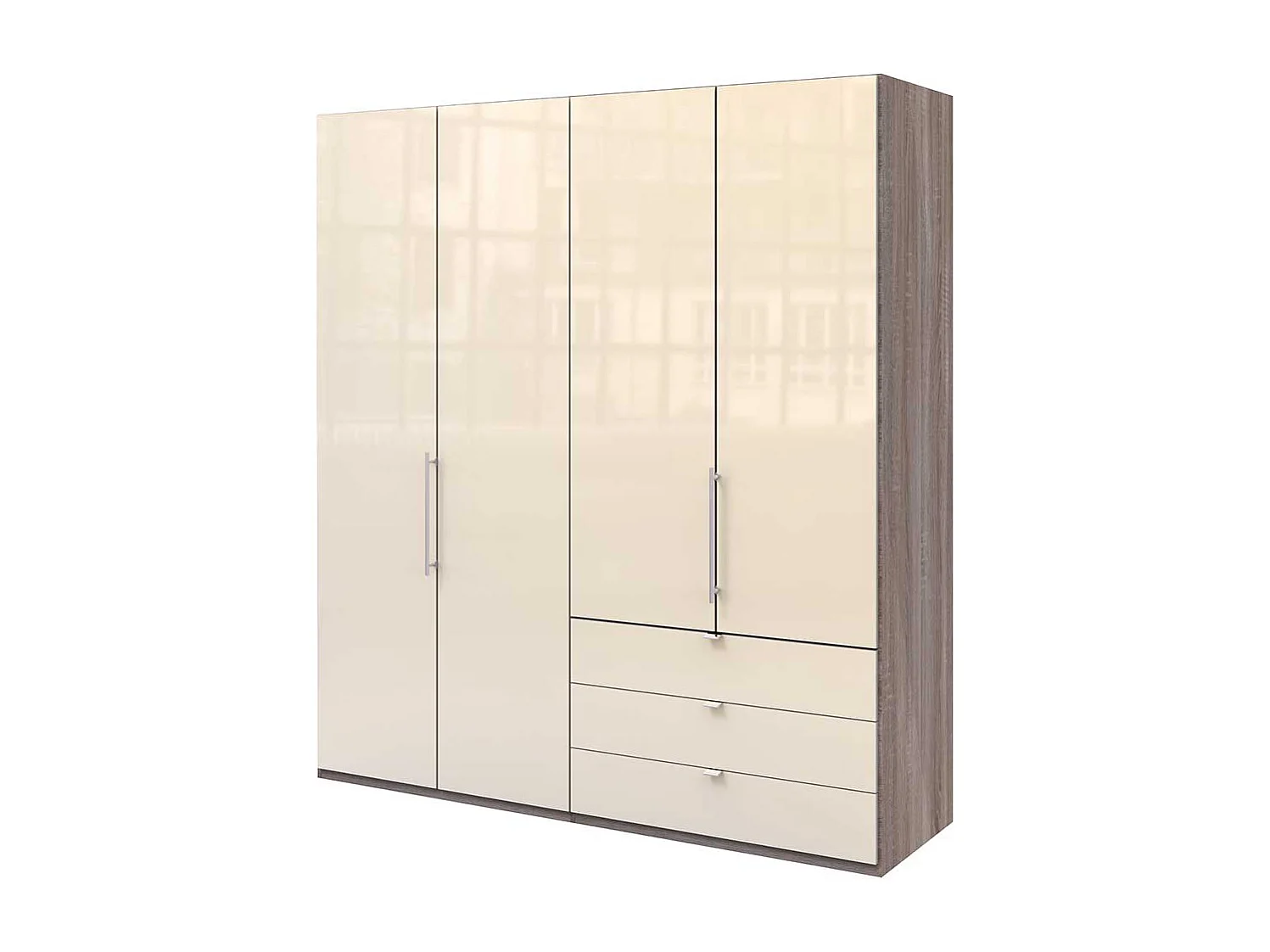 Kombi Kleiderschrank in Creme Eiche Trüffelfarben Front glasbeschichtet