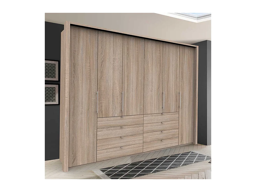 Panorama Falttürenschrank in Eiche Sägerau acht Schubladen