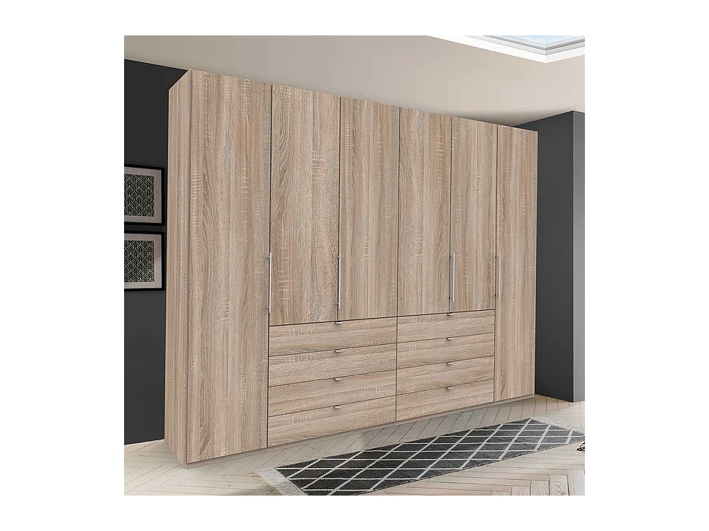 Panorama Falttürenschrank in Eiche Sägerau acht Schubladen