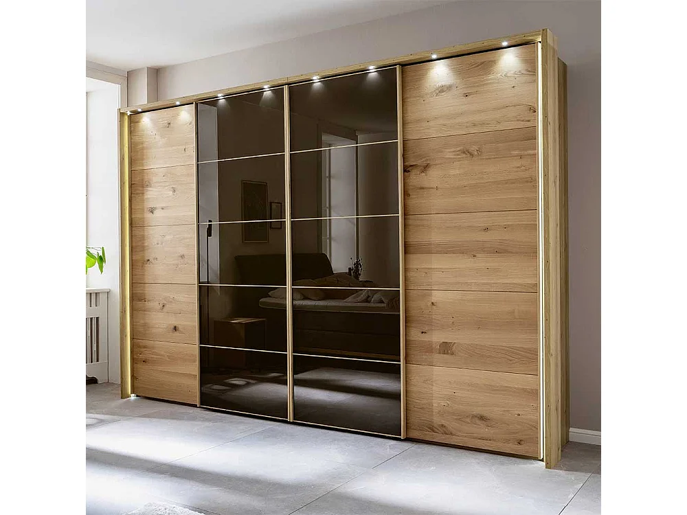 Schiebetürschrank mit Rahmen in Eiche Bianco Dunkelbraun