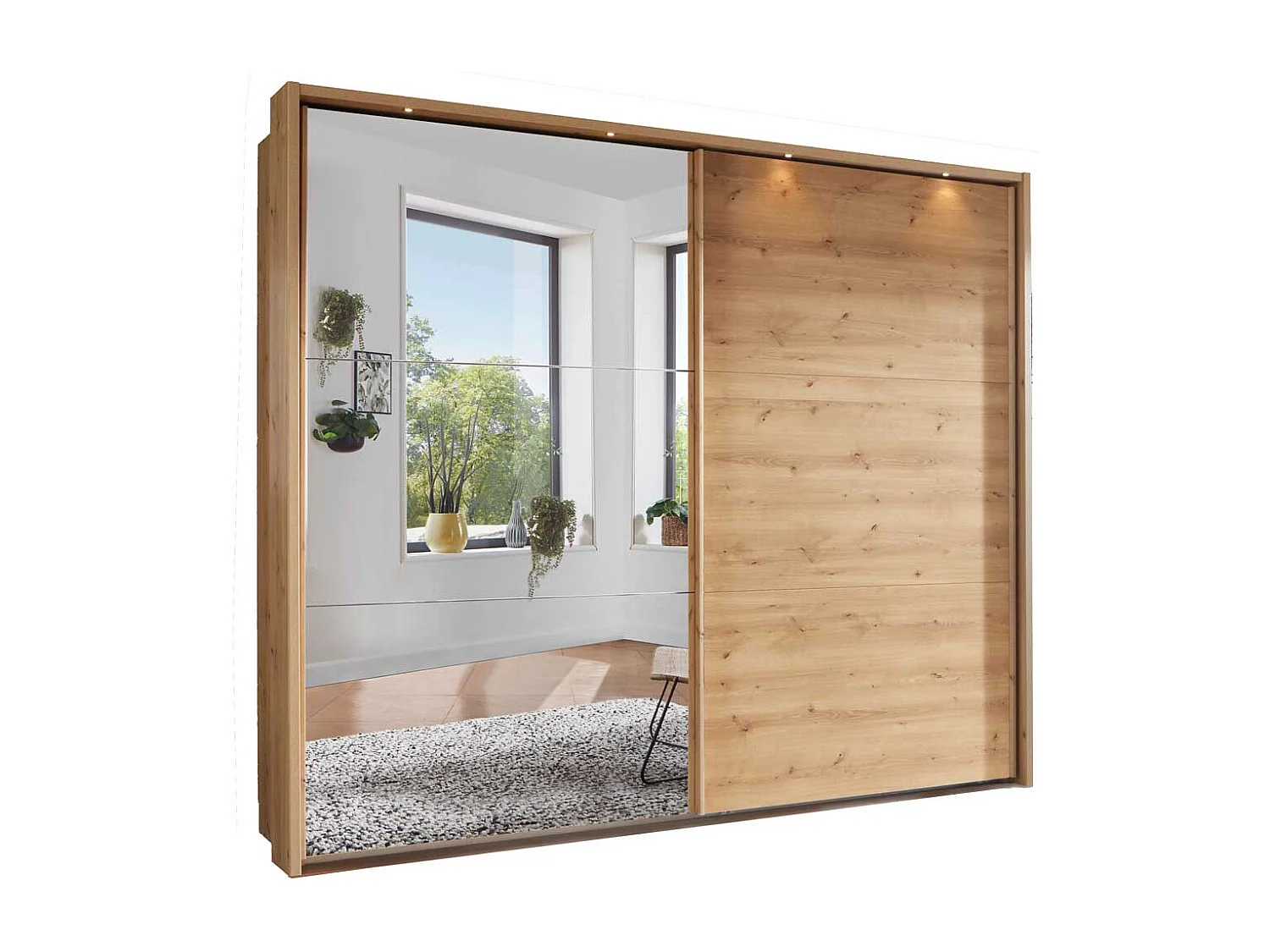 Schwebetürenkleiderschrank in Eiche Bianco Made in Germany