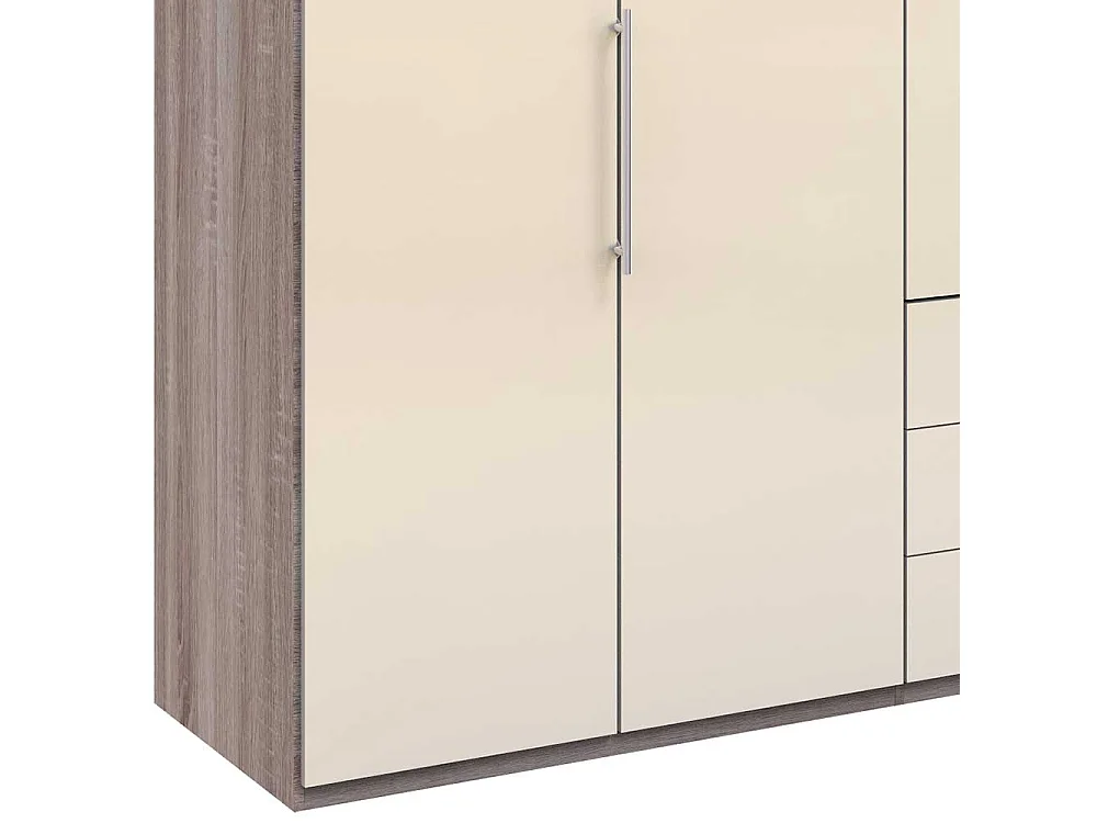 Kombi Kleiderschrank in Creme Eiche Trüffelfarben Front glasbeschichtet