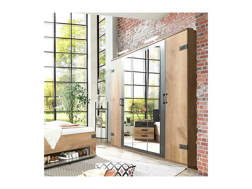 Kleiderschrank mit Spiegeln im Industry und Loft Stil 225 cm breit