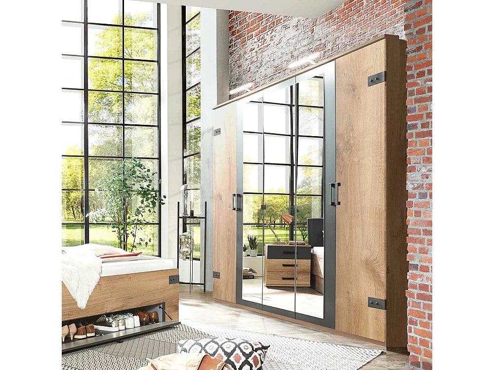 Kleiderschrank mit Spiegeln im Industry und Loft Stil 225 cm breit