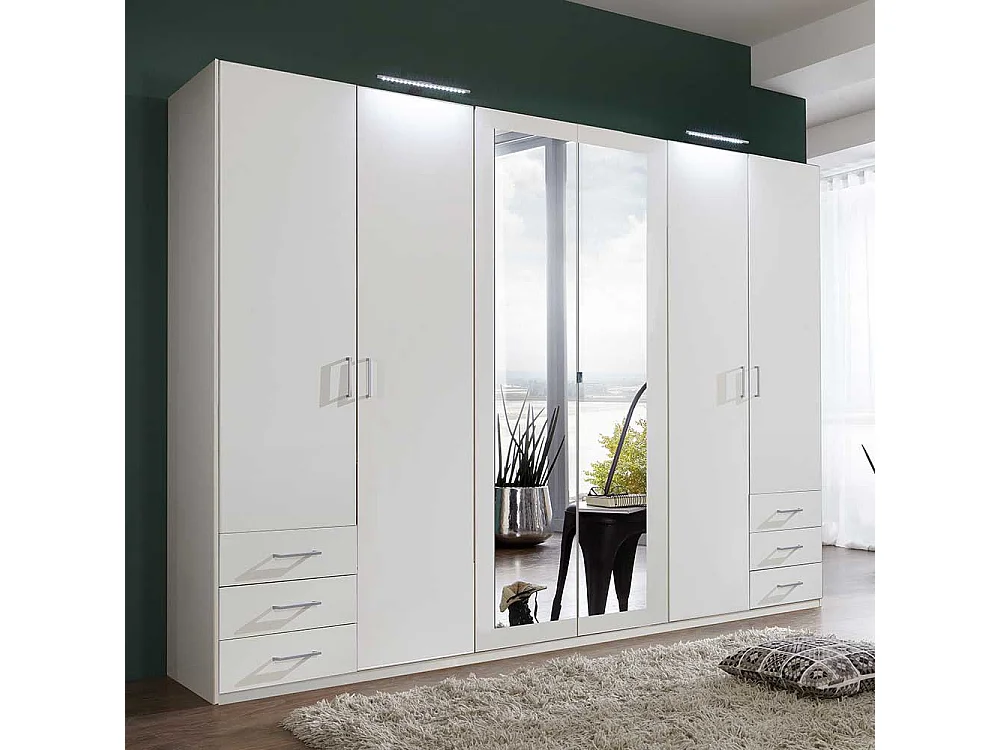 XL Kleiderschrank weiß Spiegel 270 cm breit wahlweise mit Beleuchtung
