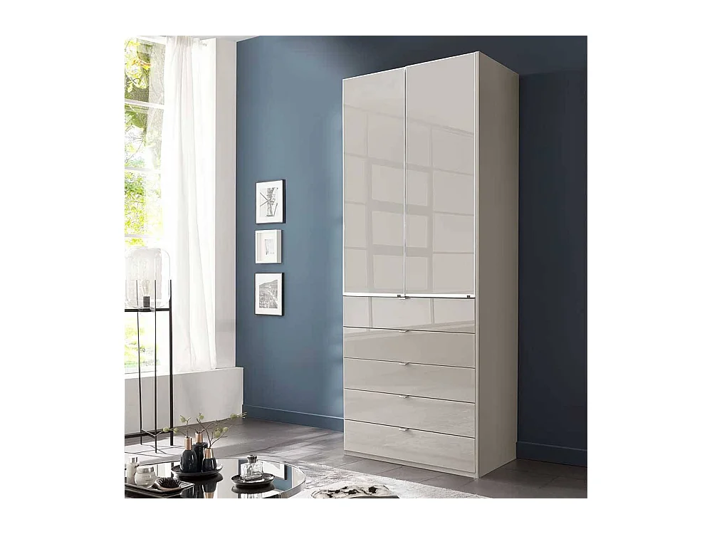 Kleiderschrank Schlafzimmerschrank mit fünf Schubladen in Hellgrau