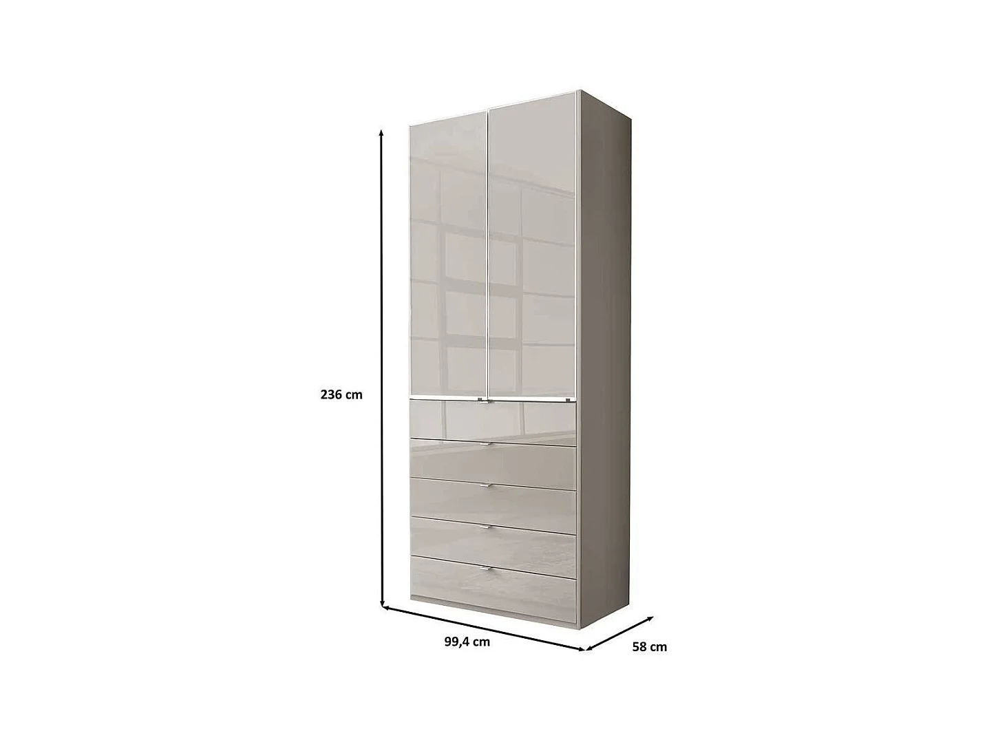 Kleiderschrank Schlafzimmerschrank mit fünf Schubladen in Hellgrau