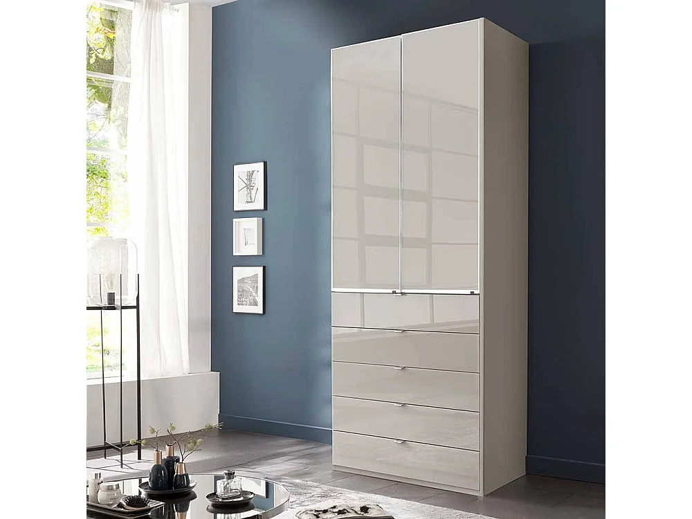 Kleiderschrank Schlafzimmerschrank mit fünf Schubladen in Hellgrau
