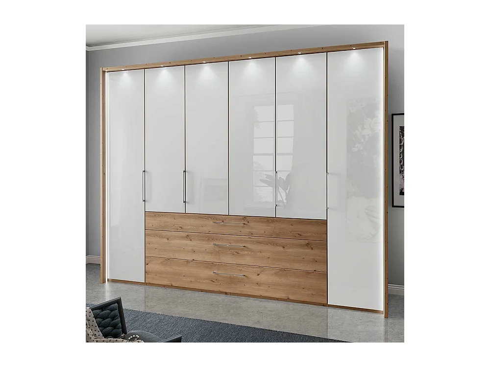 XXL Schlafzimmerschrank in Eiche Bianco Weiß Glasfront