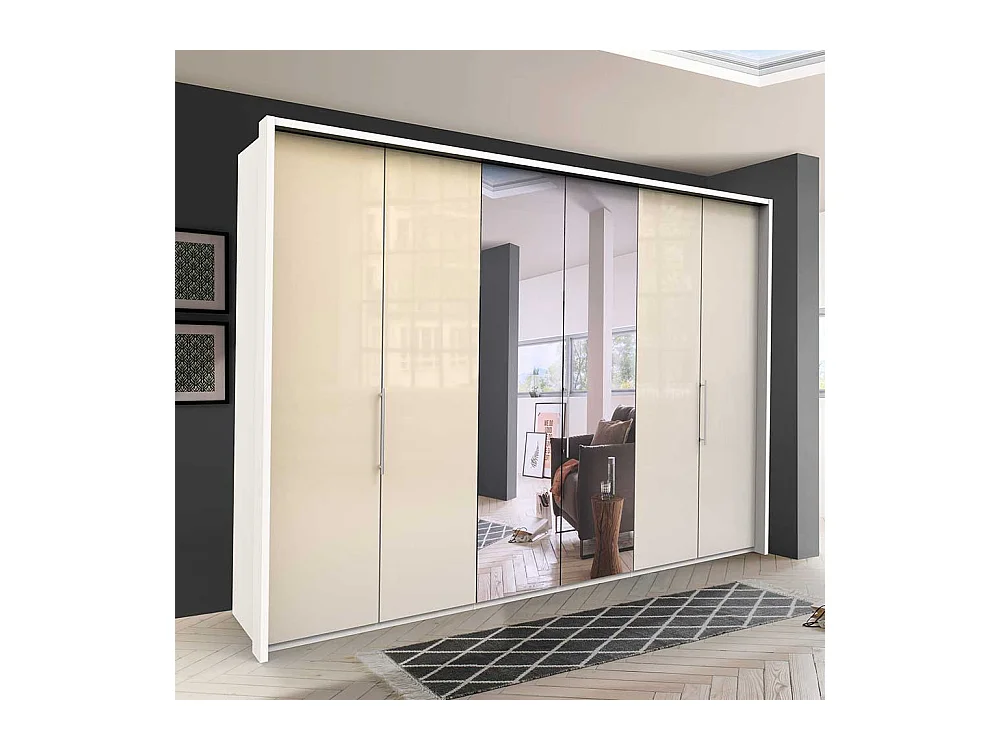 Spiegel Kleiderschrank mit Falttüren Cremefarben