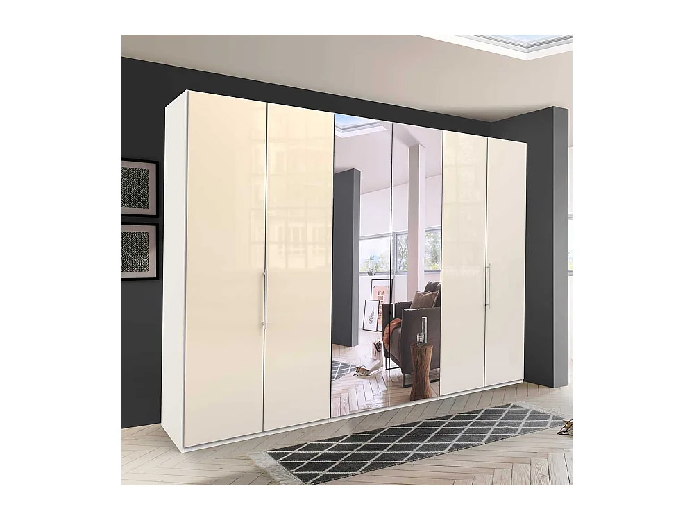 Spiegel Kleiderschrank mit Falttüren Cremefarben