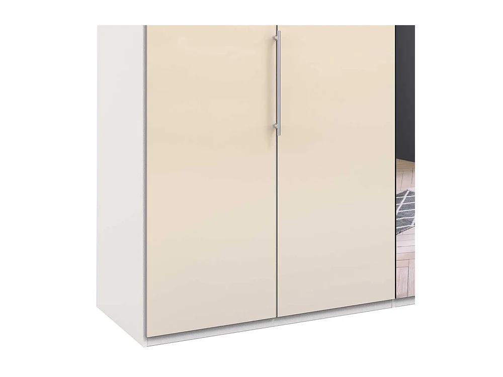 Spiegel Kleiderschrank mit Falttüren Cremefarben
