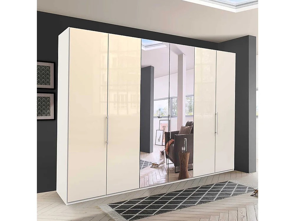 Spiegel Kleiderschrank mit Falttüren Cremefarben