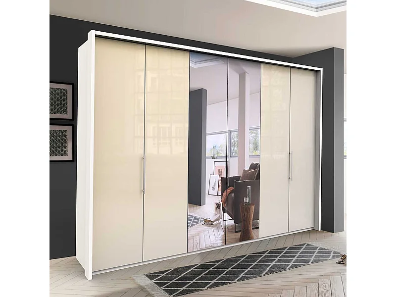 Spiegel Kleiderschrank mit Falttüren Cremefarben