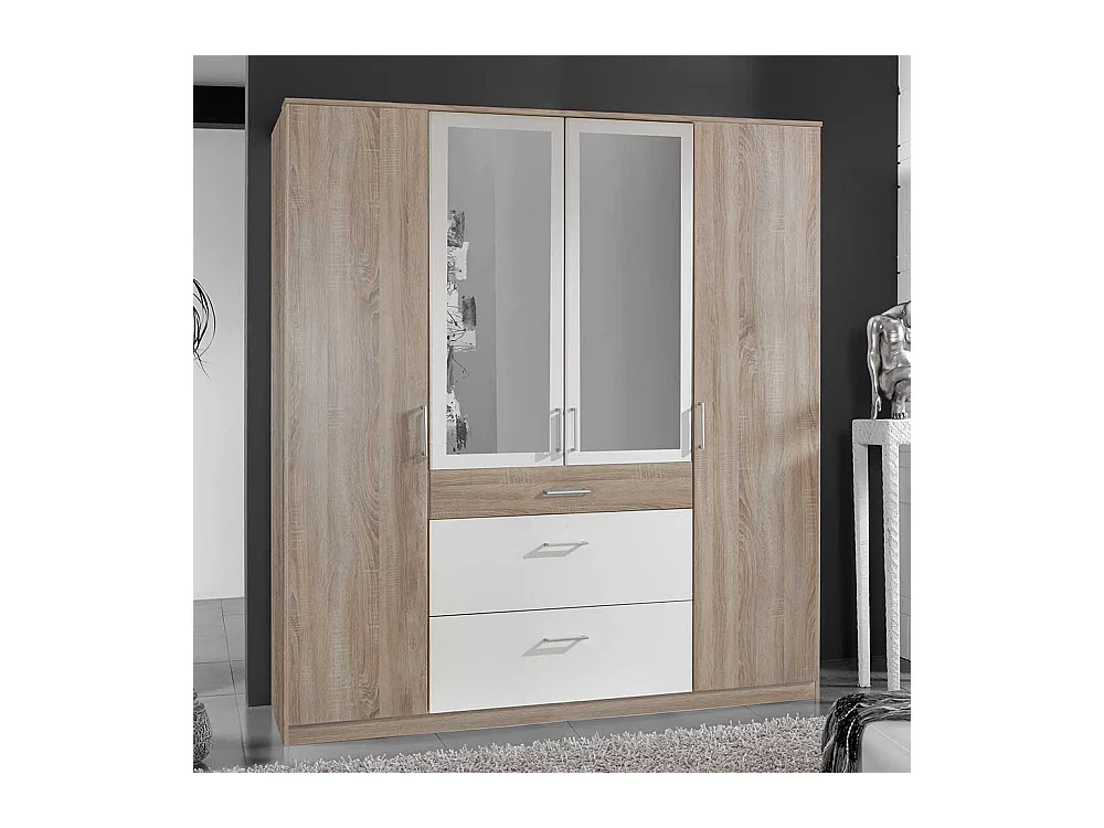 Kleiderschrank mit Schubladen in Eiche Sägerau und Weiß 199 cm hoch