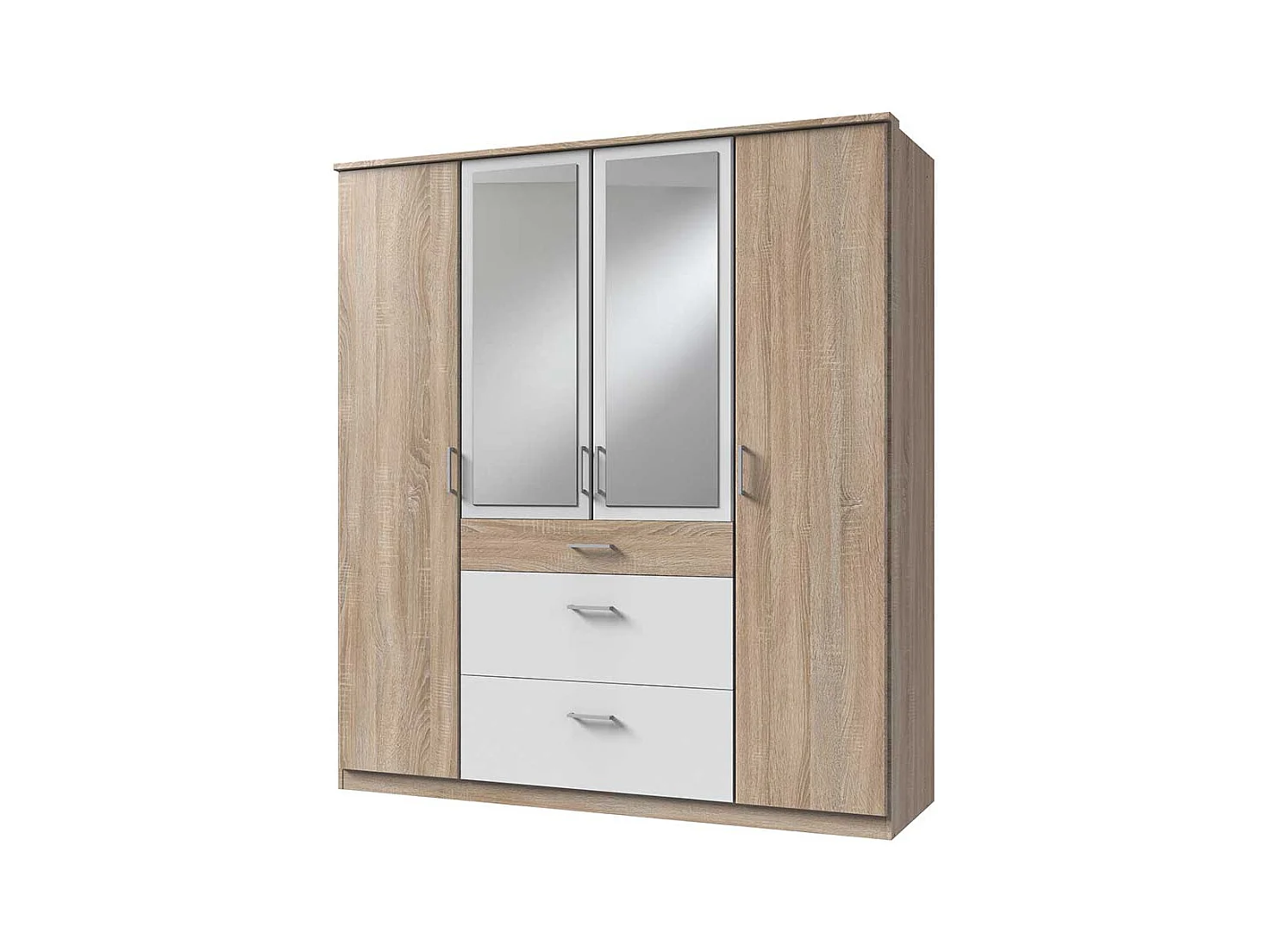 Kleiderschrank mit Schubladen in Eiche Sägerau und Weiß 199 cm hoch