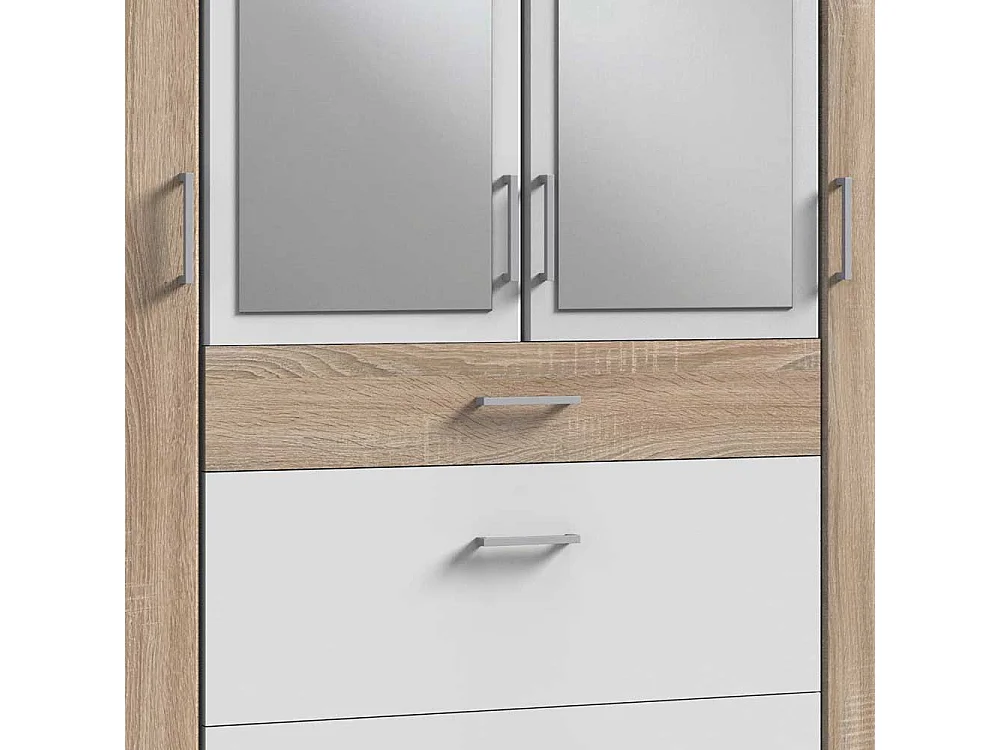 Kleiderschrank mit Schubladen in Eiche Sägerau und Weiß 199 cm hoch