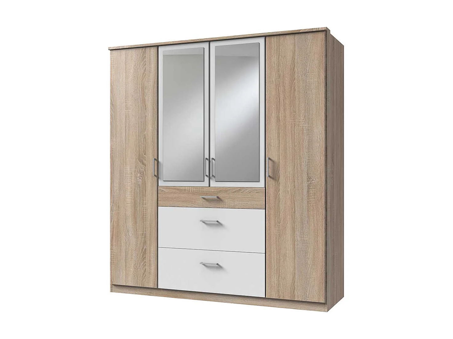 Kleiderschrank mit Schubladen in Eiche Sägerau und Weiß 199 cm hoch