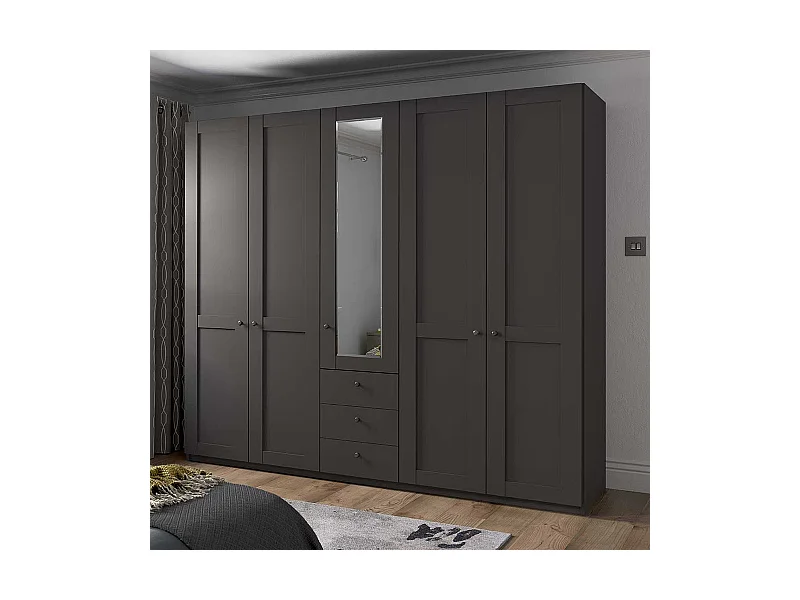 Großer Kleiderschrank 5 Türen in Dunkelgrau Made in Germany