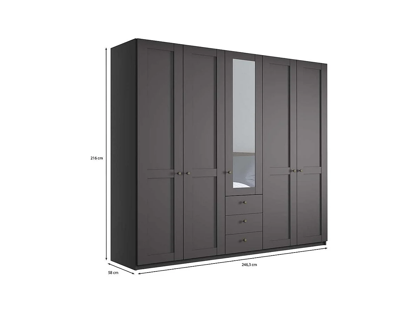 Großer Kleiderschrank 5 Türen in Dunkelgrau Made in Germany