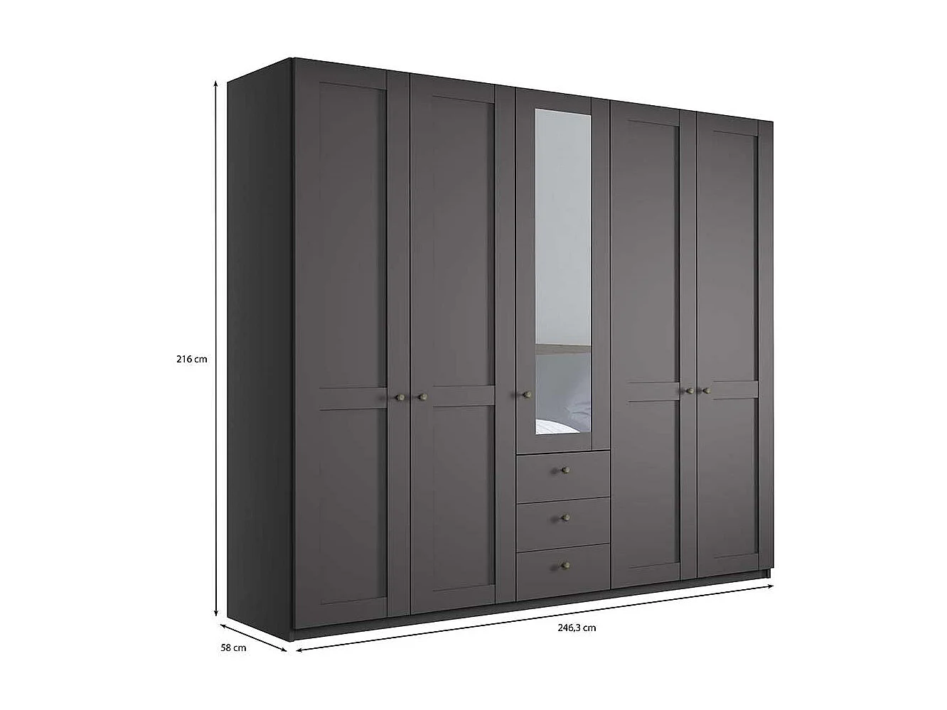 Großer Kleiderschrank 5 Türen in Dunkelgrau Made in Germany