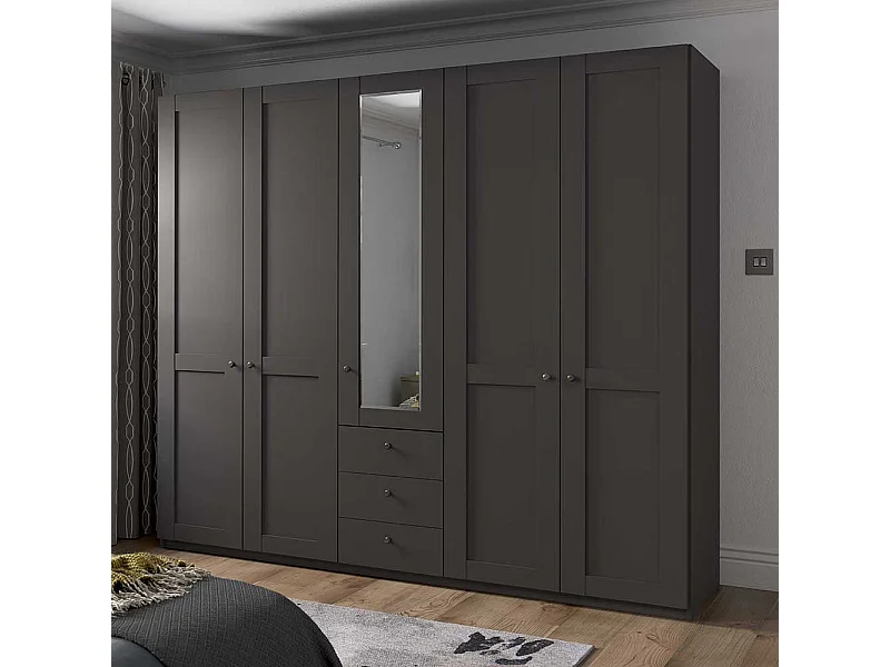Großer Kleiderschrank 5 Türen in Dunkelgrau Made in Germany