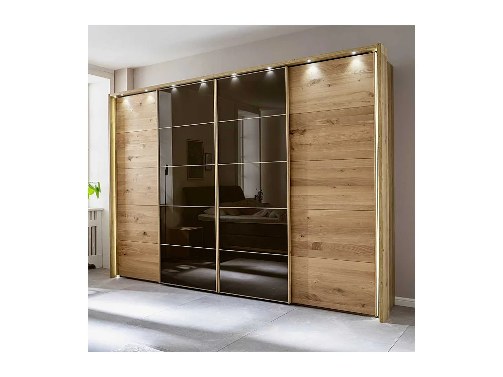 Schiebetürschrank mit Rahmen in Eiche Bianco Dunkelbraun