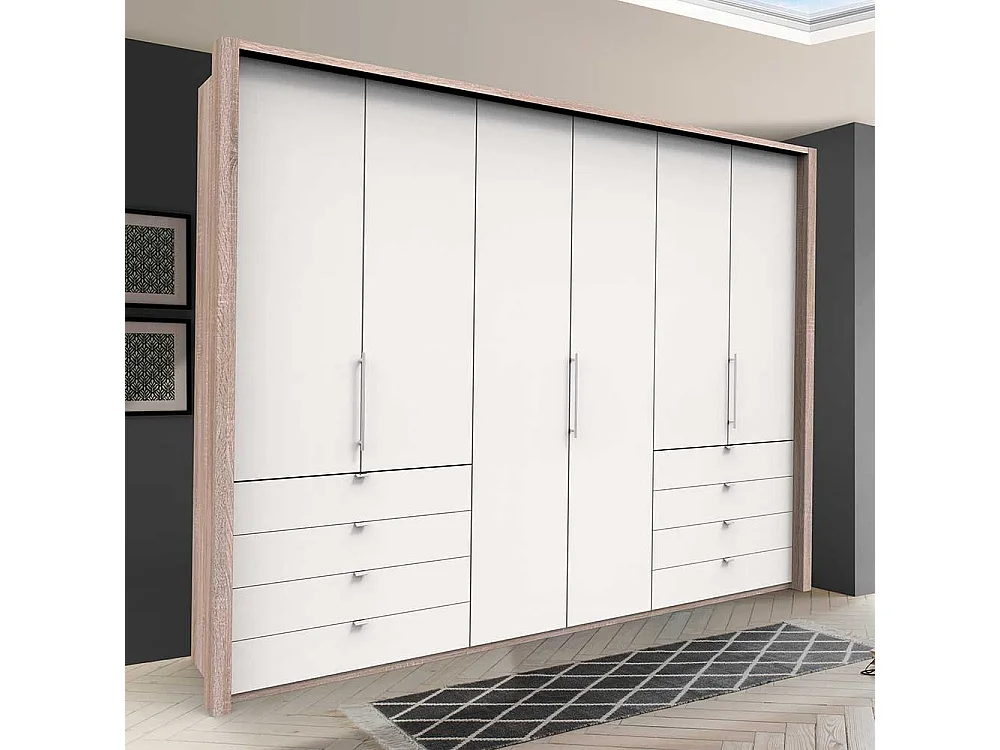 Panorama Kleiderschrank mit acht Schubladen und drei Falttüren modern