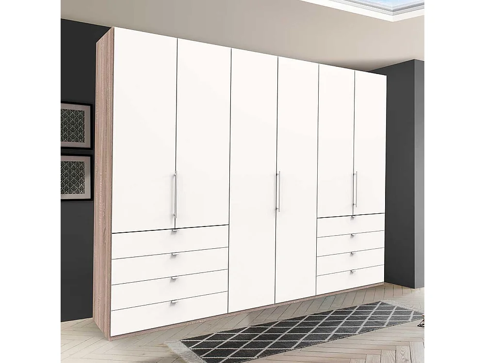 Panorama Kleiderschrank mit acht Schubladen und drei Falttüren modern
