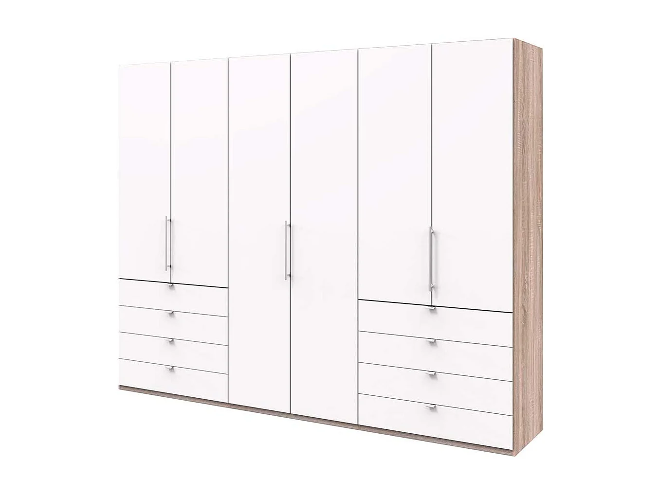 Panorama Kleiderschrank mit acht Schubladen und drei Falttüren modern