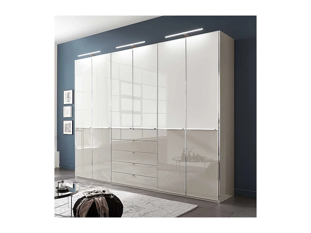 Drehtürenschrank in Weiß und Hellgrau 6-türig